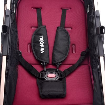 Teknum 3 in 1 Pram stroller - Wine + Sunveno Diaper Bag Black + Hooks